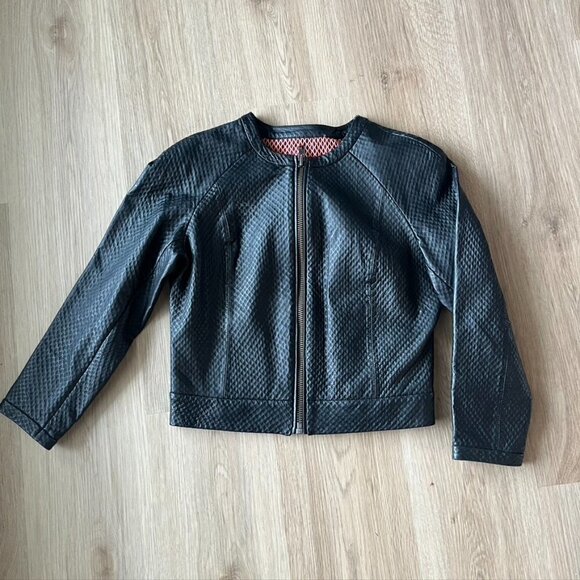 MUUBAA 100% Lamb Leather Black Moto Zip Up Jacket US Size 4 EU 36 - Picture 1 of 13